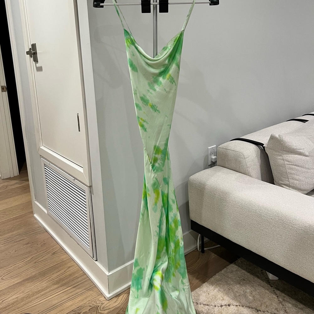 Rat And Boa Juniper Tie-dye Satin Maxi Dress In Green